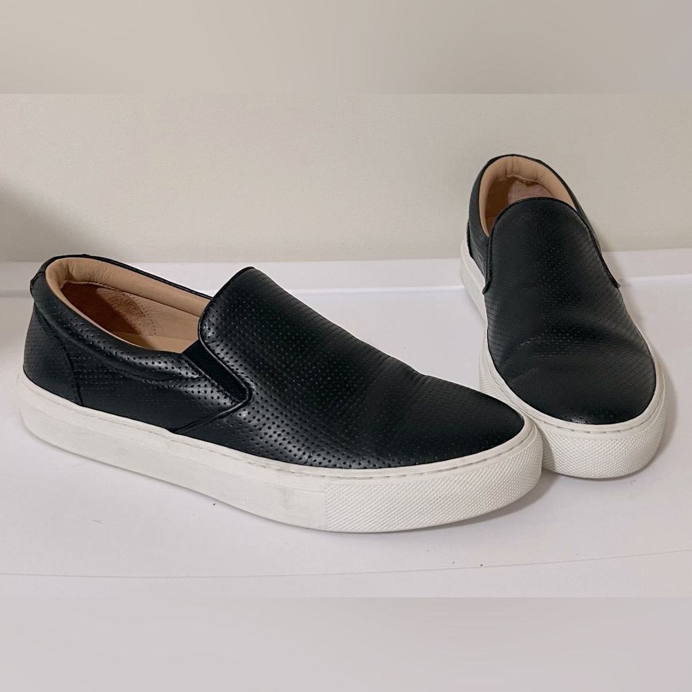 GREATS Brooklyn Wooster Black Leather Slip-on Sneakers Size 8.5